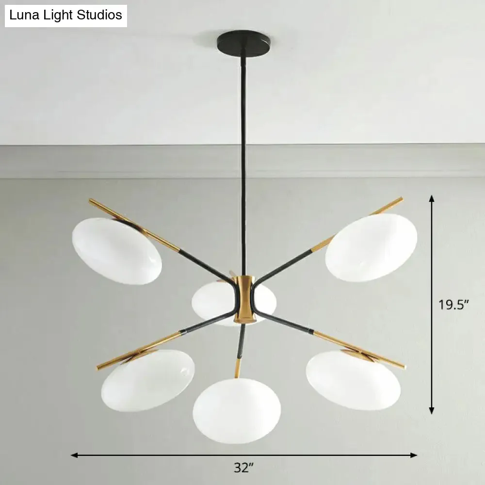 Black-Brass Oval Minimalist Chandelier Lamp with Cream Glass Shade