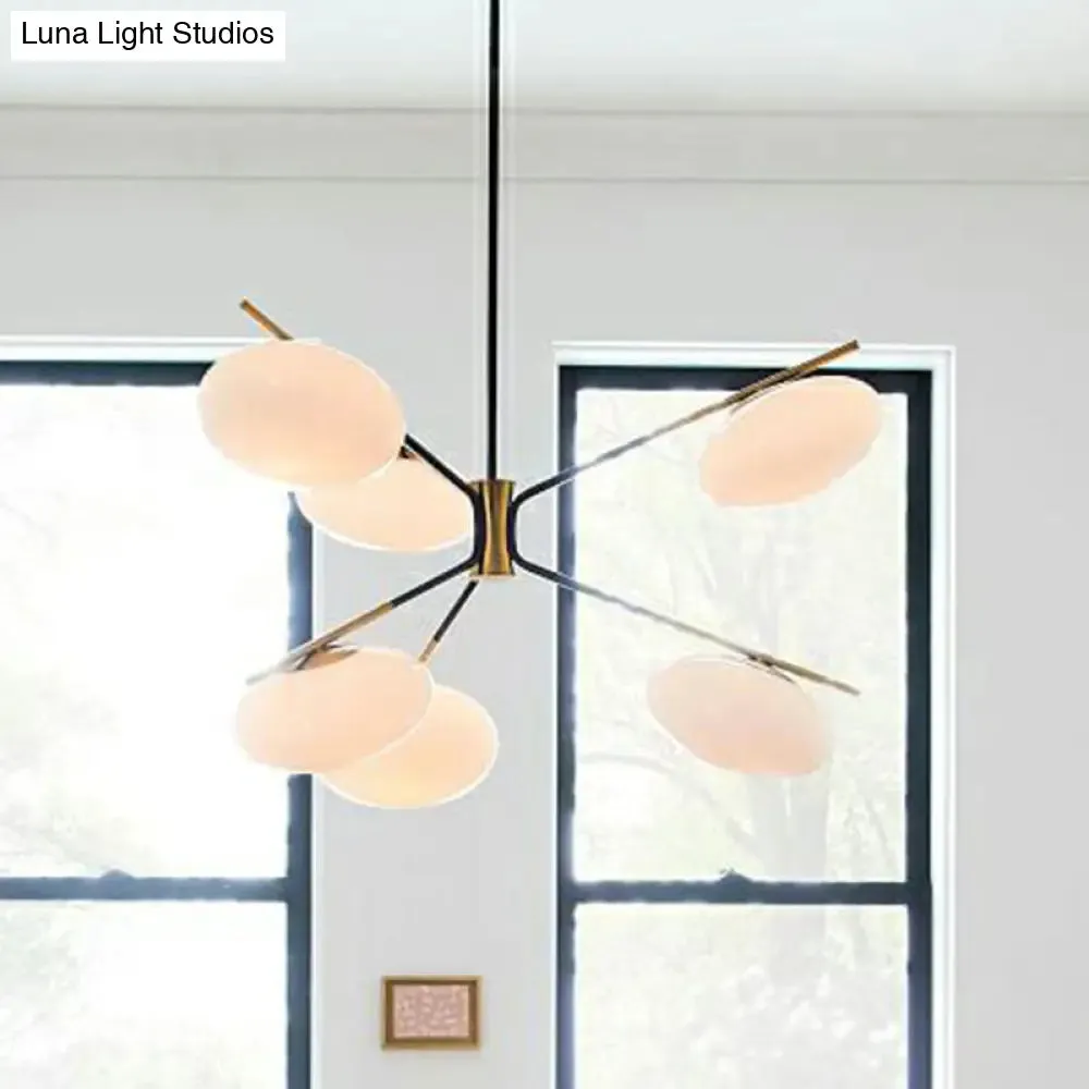 Black-Brass Oval Minimalist Chandelier Lamp with Cream Glass Shade