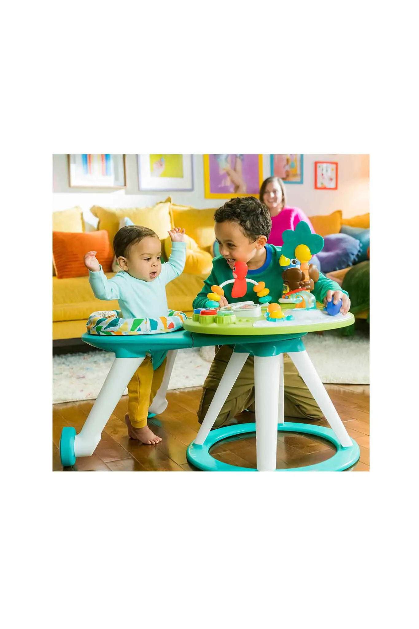 Bright Starts Around We Go 2-in-1 Walk Around Activity Center & Table Tropic Cool