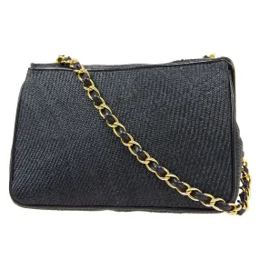 CHANEL 1986-1988 CC Stitch Full Flap Mini Black Straw ao34348