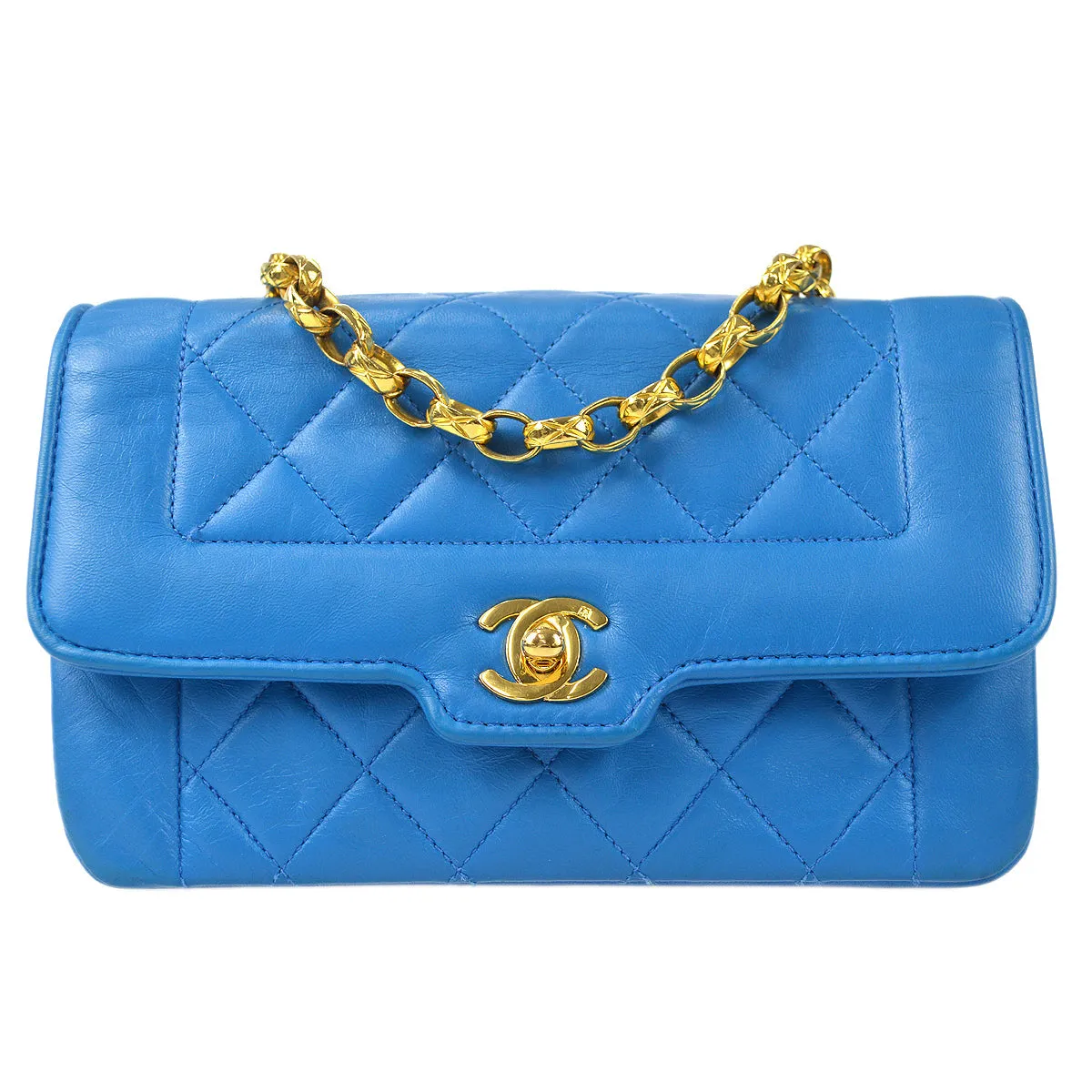 CHANEL * 1989-1991 Border Flap Mini Blue Lambskin 78426
