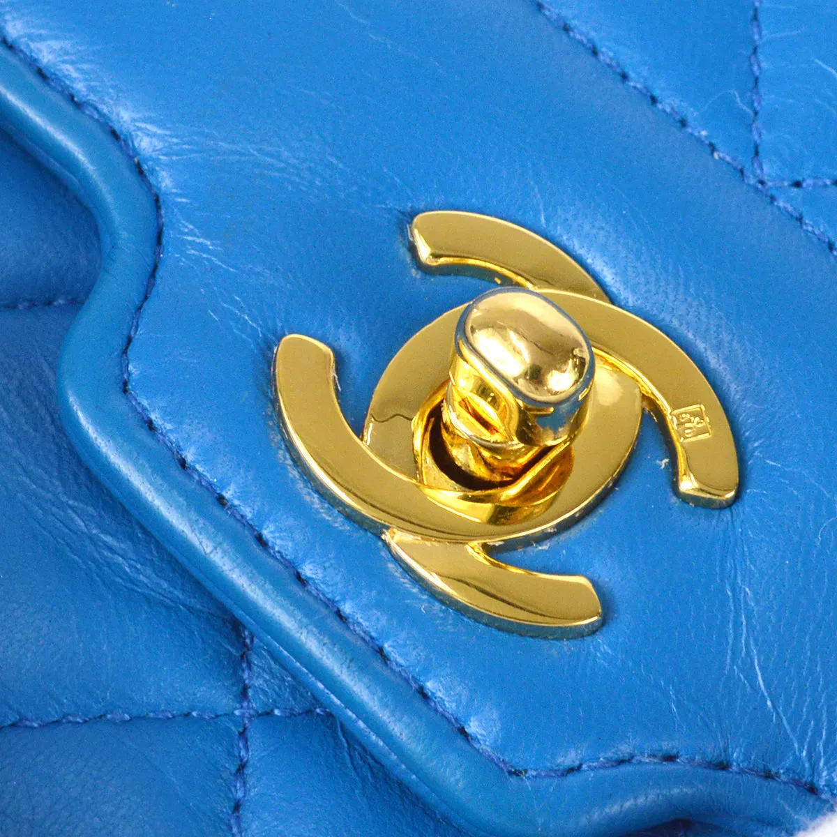 CHANEL * 1989-1991 Border Flap Mini Blue Lambskin 78426