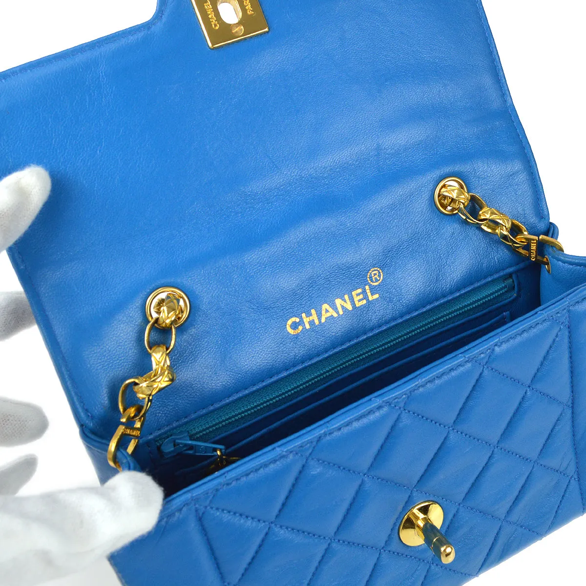 CHANEL * 1989-1991 Border Flap Mini Blue Lambskin 78426