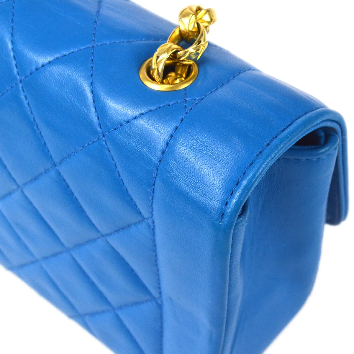 CHANEL * 1989-1991 Border Flap Mini Blue Lambskin 78426