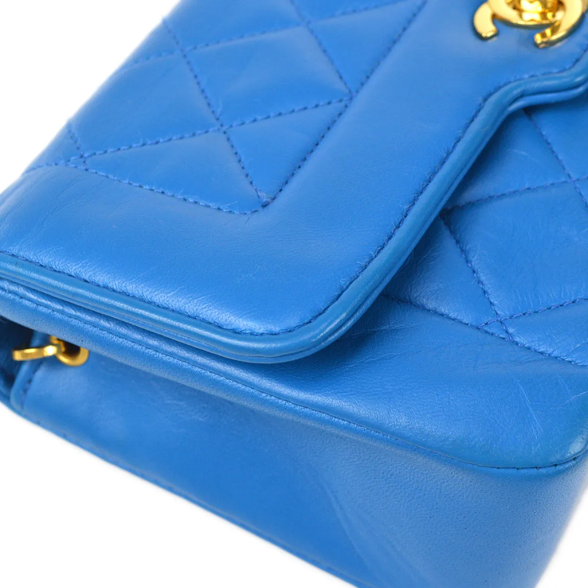 CHANEL * 1989-1991 Border Flap Mini Blue Lambskin 78426