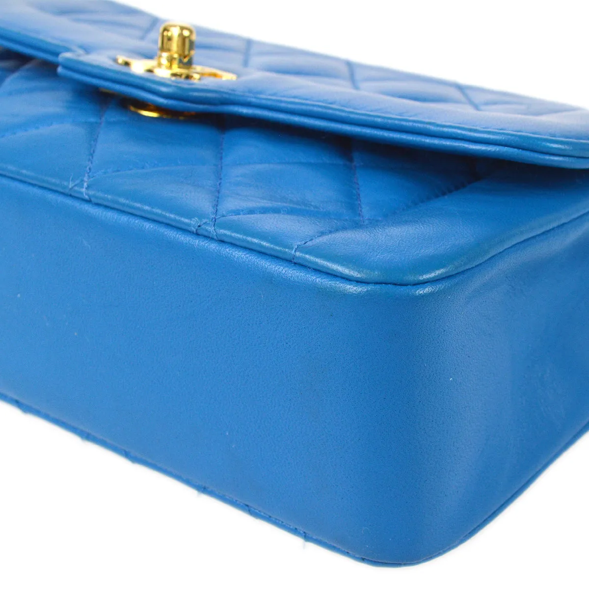 CHANEL * 1989-1991 Border Flap Mini Blue Lambskin 78426