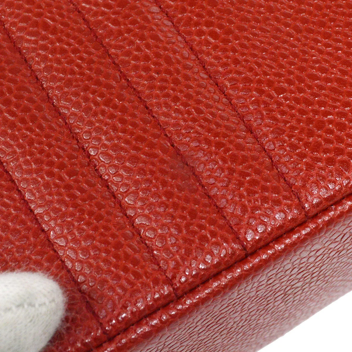 CHANEL 1991-1994 Vertical Classic Square Flap 17 Red Caviar 22112