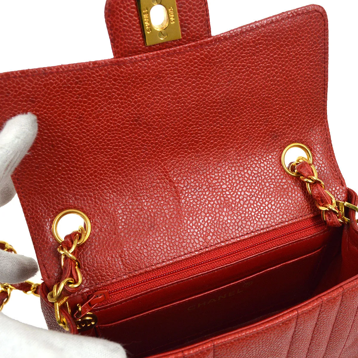 CHANEL 1991-1994 Vertical Classic Square Flap 17 Red Caviar 22112