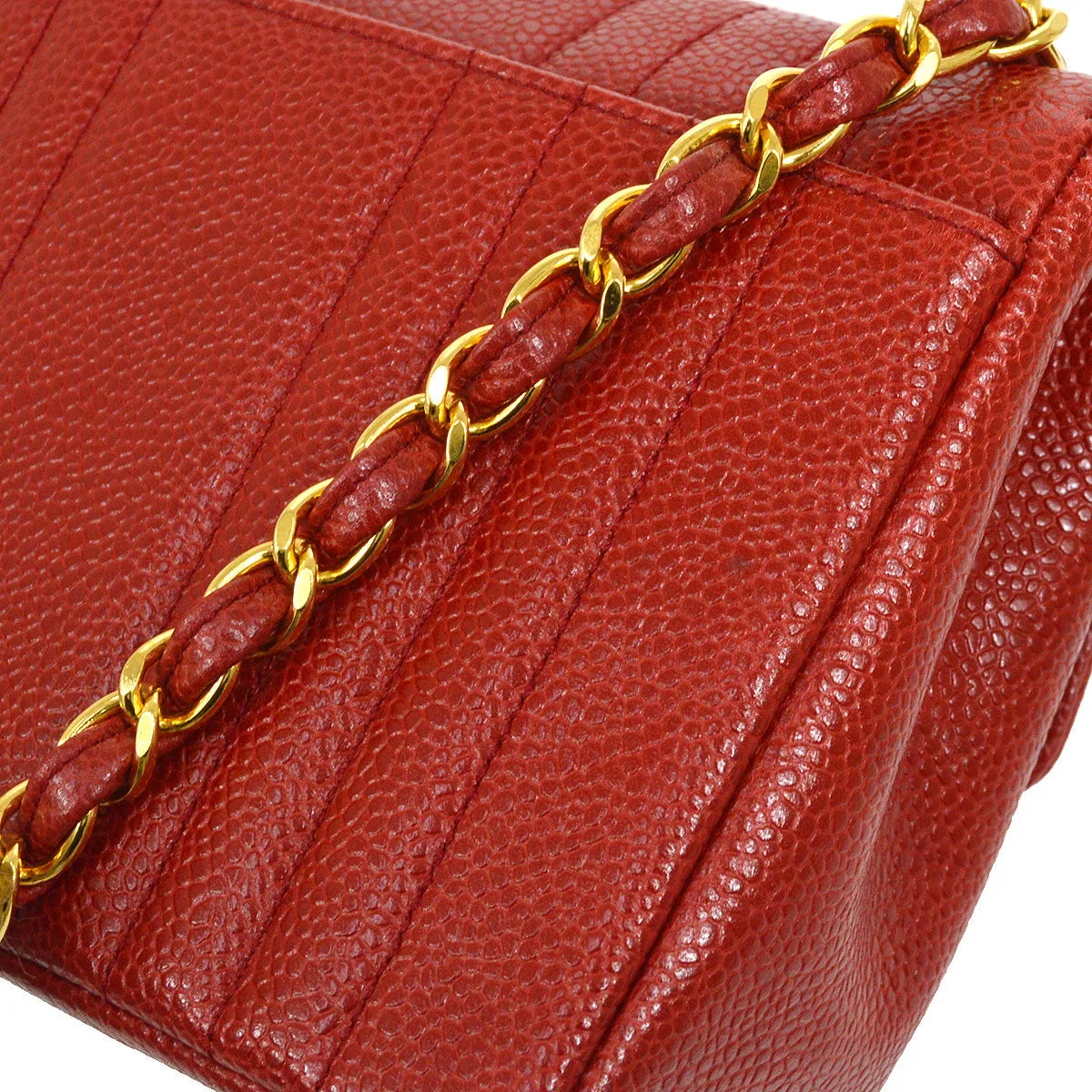 CHANEL 1991-1994 Vertical Classic Square Flap 17 Red Caviar 22112