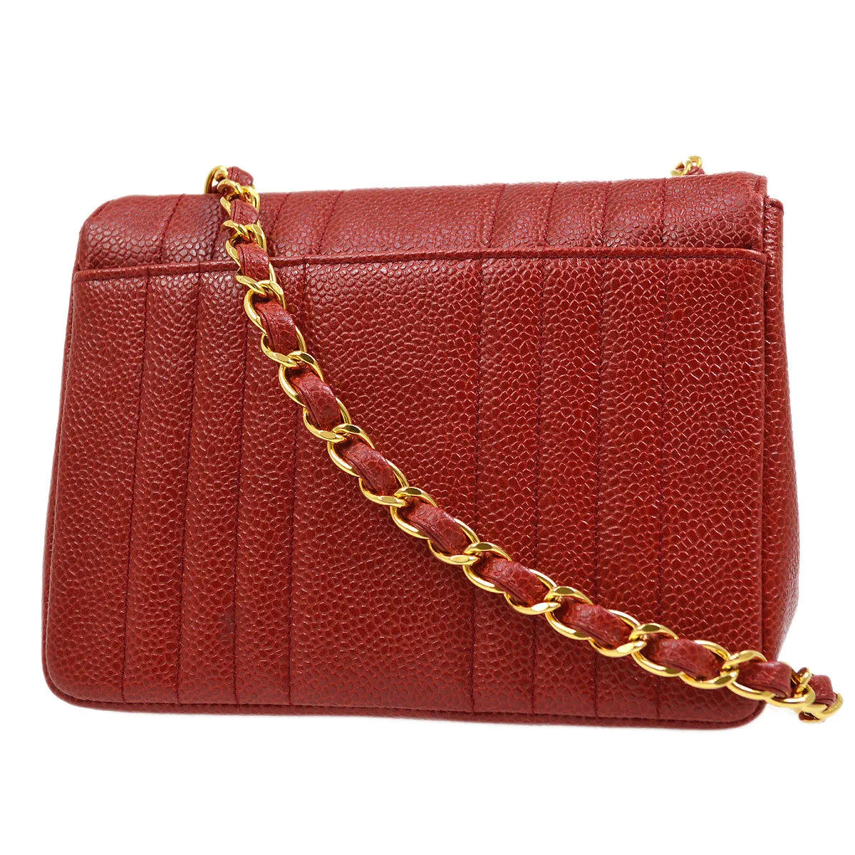 CHANEL 1991-1994 Vertical Classic Square Flap 17 Red Caviar 22112