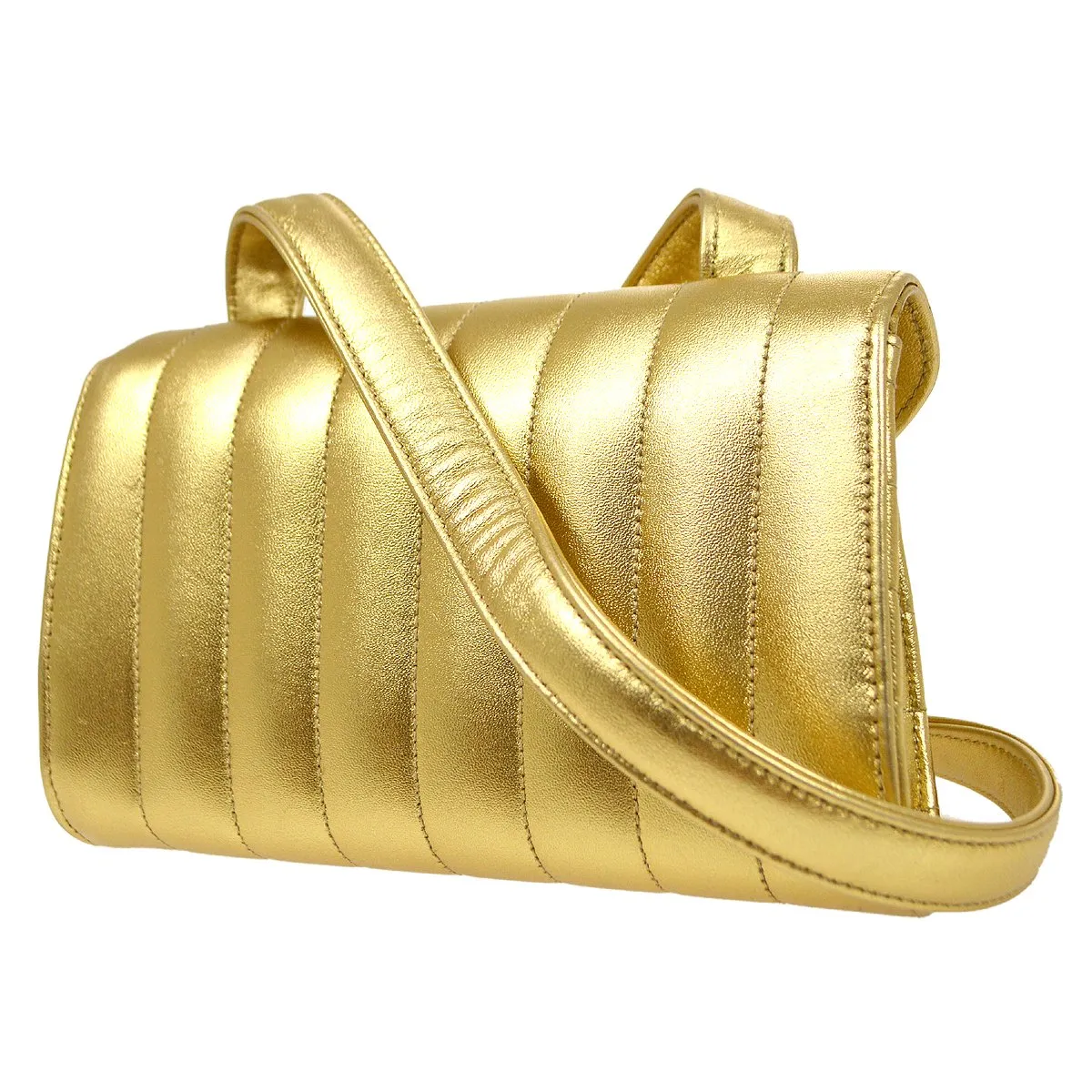 CHANEL 1994-1996 Gold Lambskin Vertical Shoulder Bag WA00398b