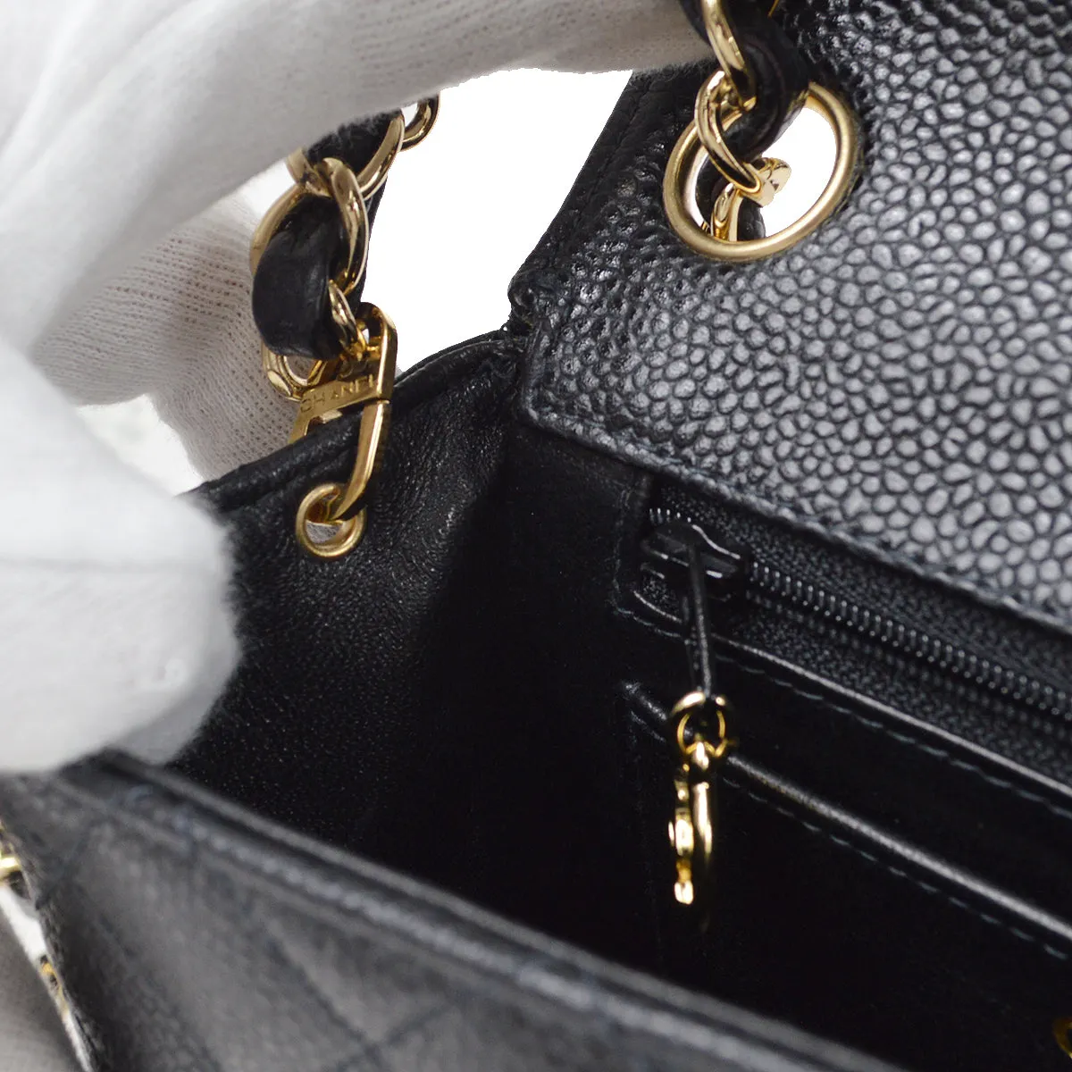 CHANEL 2003-2004 Classic Flap Mini Square 17 Black Caviar 87888