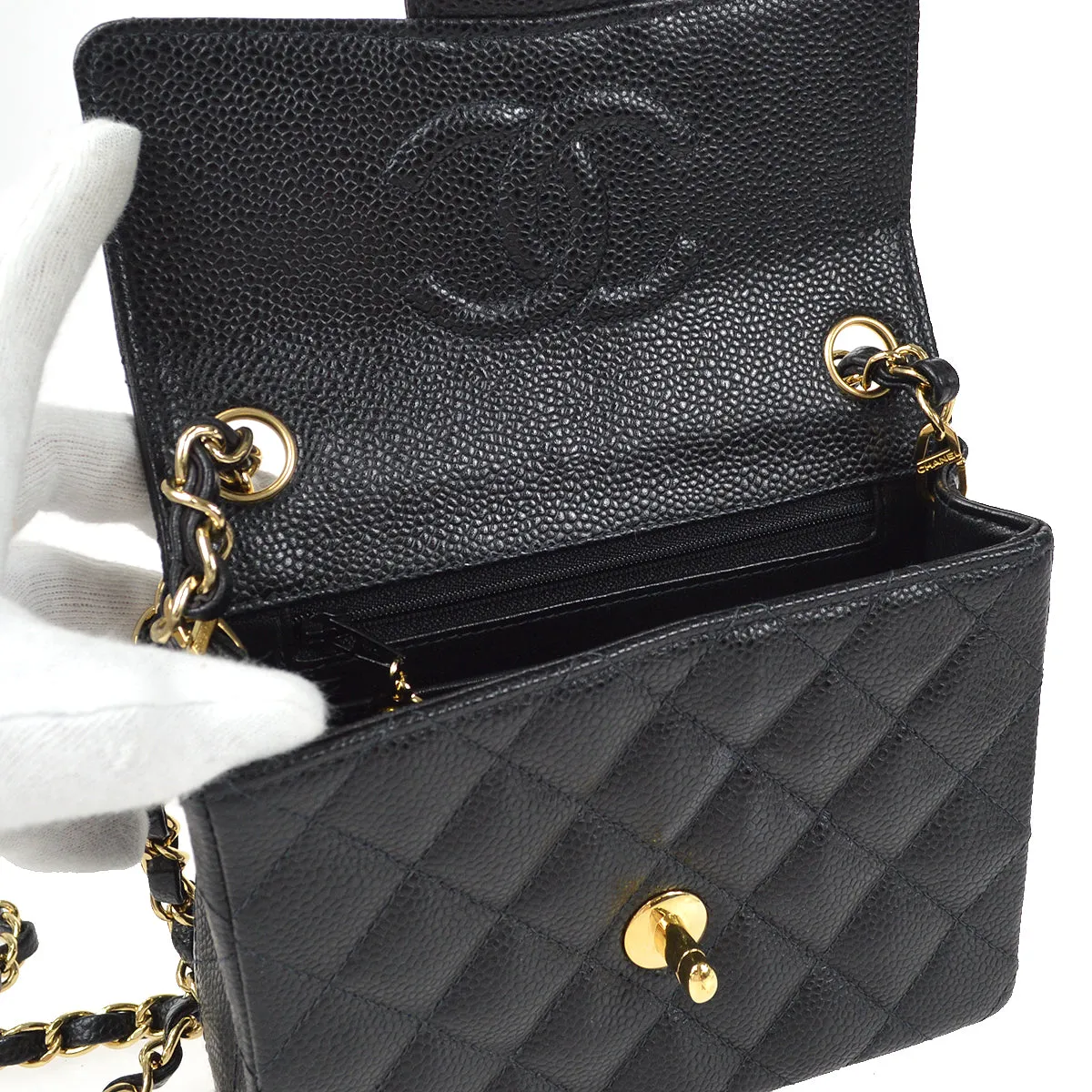 CHANEL 2003-2004 Classic Flap Mini Square 17 Black Caviar 87888