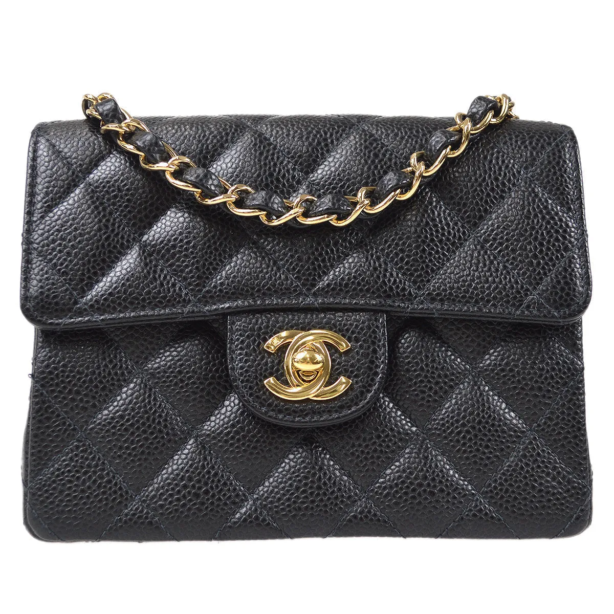 CHANEL 2003-2004 Classic Flap Mini Square 17 Black Caviar 87888