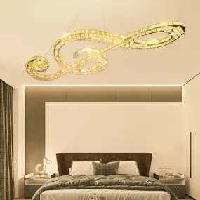Crystal Music Note Hanging Light - Stainless-Steel LED Pendant Chandelier for Bedroom