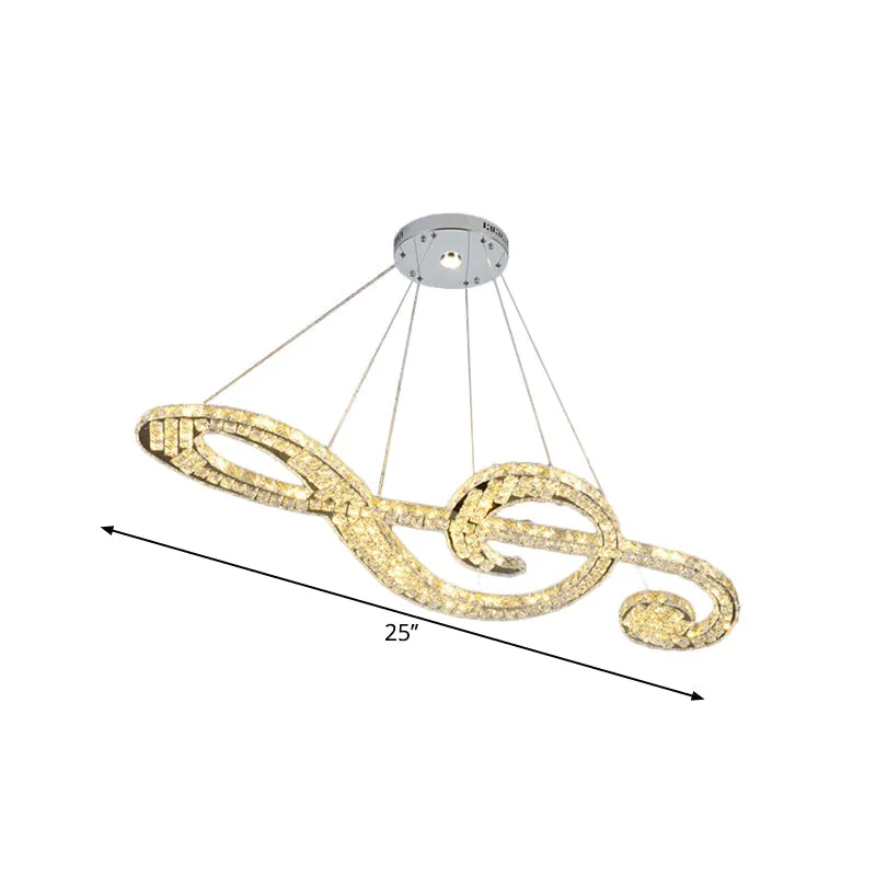 Crystal Music Note Hanging Light - Stainless-Steel LED Pendant Chandelier for Bedroom