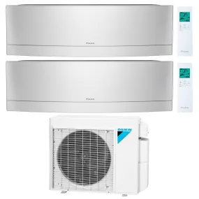 Daikin 2-Zone Wall Mounted Emura Silver Ductless Mini-Split 18000 BTU Heat Pump Air Conditioner 12k   12k - 16 SEER2