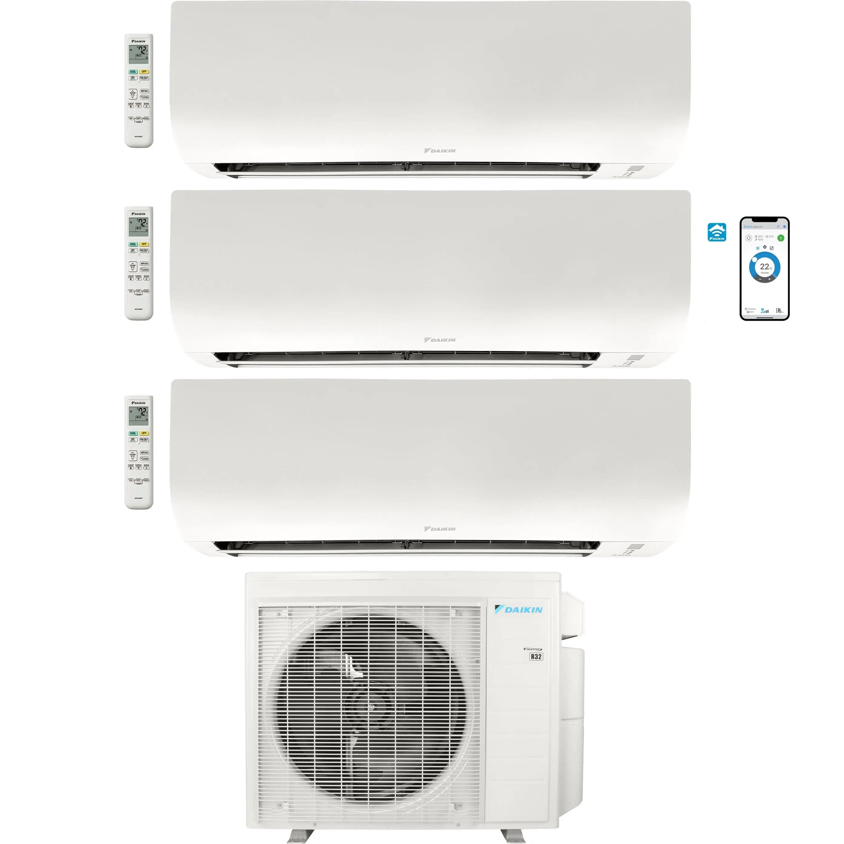 Daikin 3-Zone Wall Mounted Ductless Mini-Split 24,000 BTU Heat Pump Air Conditioner 9K   15K   15K- 21 SEER2 R32 Wi-Fi Enabled