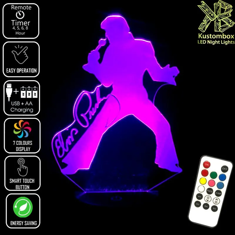 Elvis Presley Statue King of Pop 3D LED Night Light Lamp