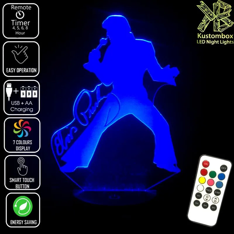 Elvis Presley Statue King of Pop 3D LED Night Light Lamp