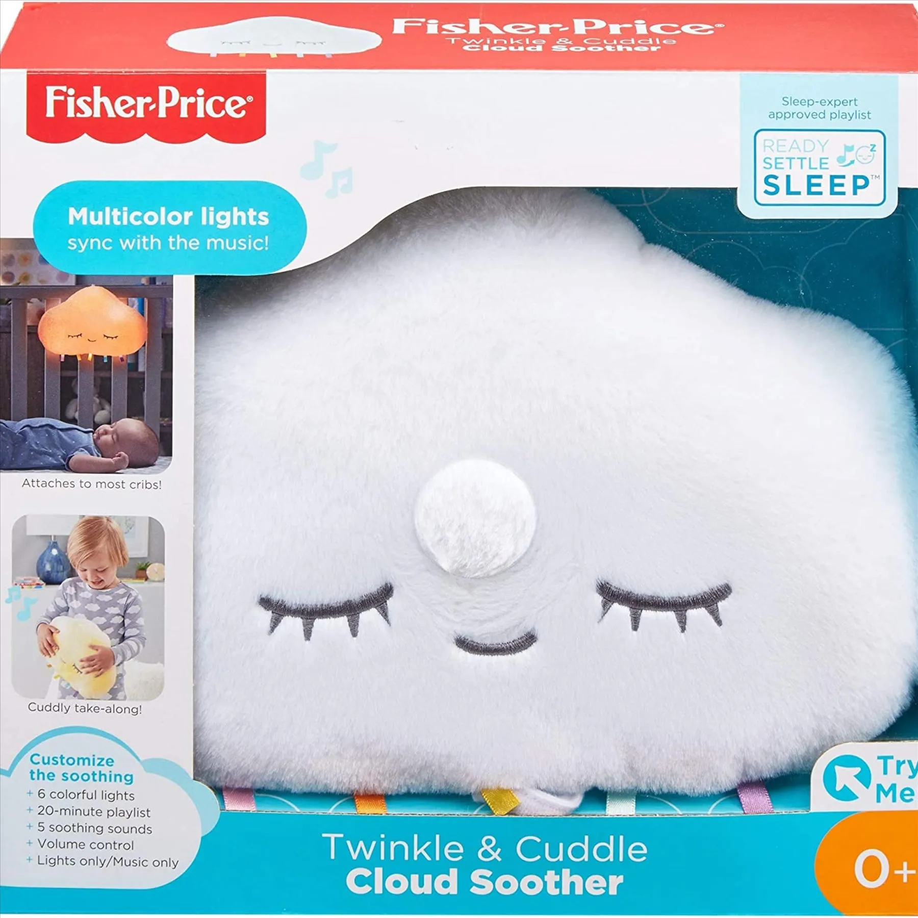 Fisher Price Twinkle & Cuddle Cloud Soother, Baby Light-Up Cot Mobile with Music