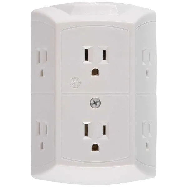 GE 56575 6-Outlet Grounded Wall Tap with Transformer-Resettable Circuit