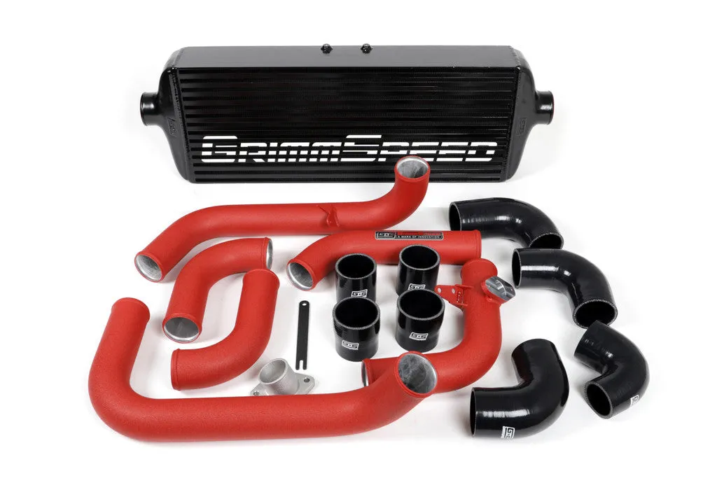 Grimmspeed Front Mount Intercooler Kit BLACK Coated [Inc. Red Piping] - Subaru 08-14 WRX - 090251