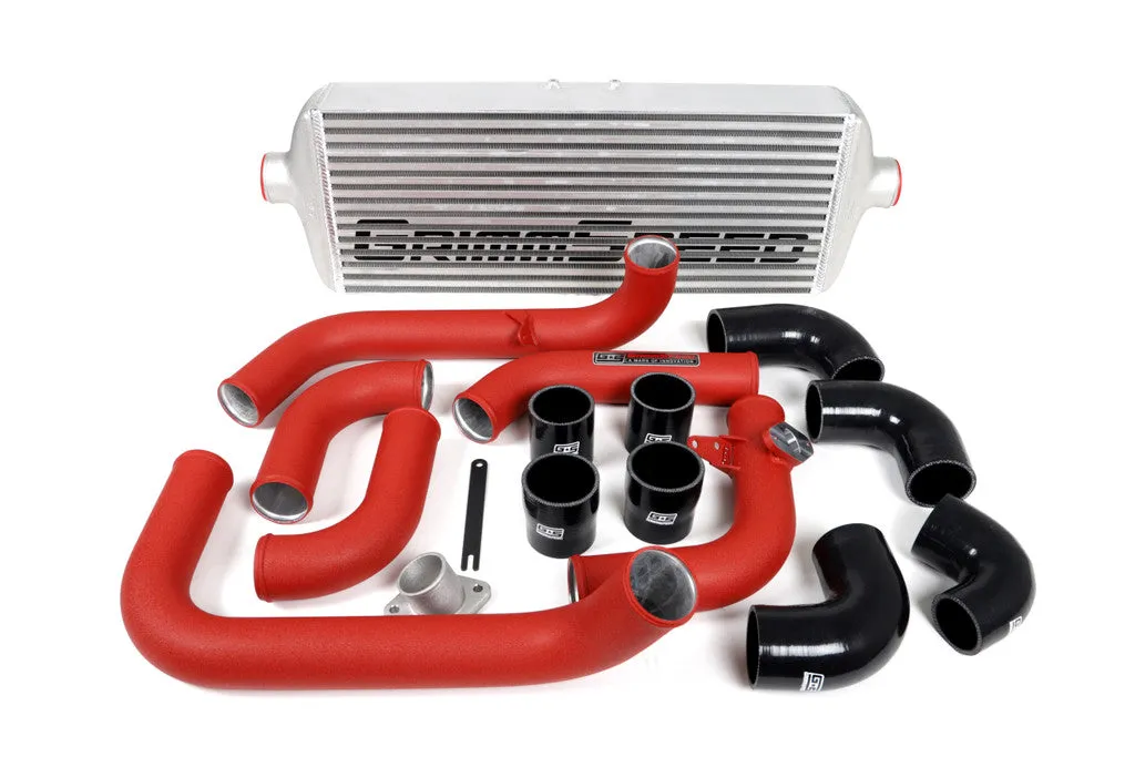 Grimmspeed Front Mount Intercooler Kit BLACK Coated [Inc. Red Piping] - Subaru 08-14 WRX - 090251