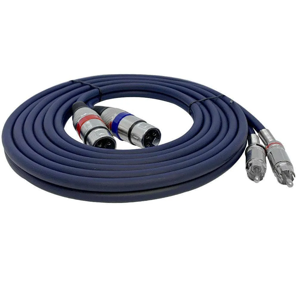 Heavy Duty 10 Foot Dual XLR to RCA Patch Cable, 2 XLR Female to 2 RCA Male Interconnect Patch Cord HiFi Stereo Pro Audio