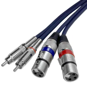 Heavy Duty 10 Foot Dual XLR to RCA Patch Cable, 2 XLR Female to 2 RCA Male Interconnect Patch Cord HiFi Stereo Pro Audio