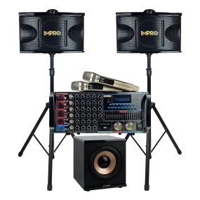 ImPro Epic Party Bundle 3 Plus with Mixing Amplifier, Speakers, Subwoofer, Microphones, and Accessories (6 Items)