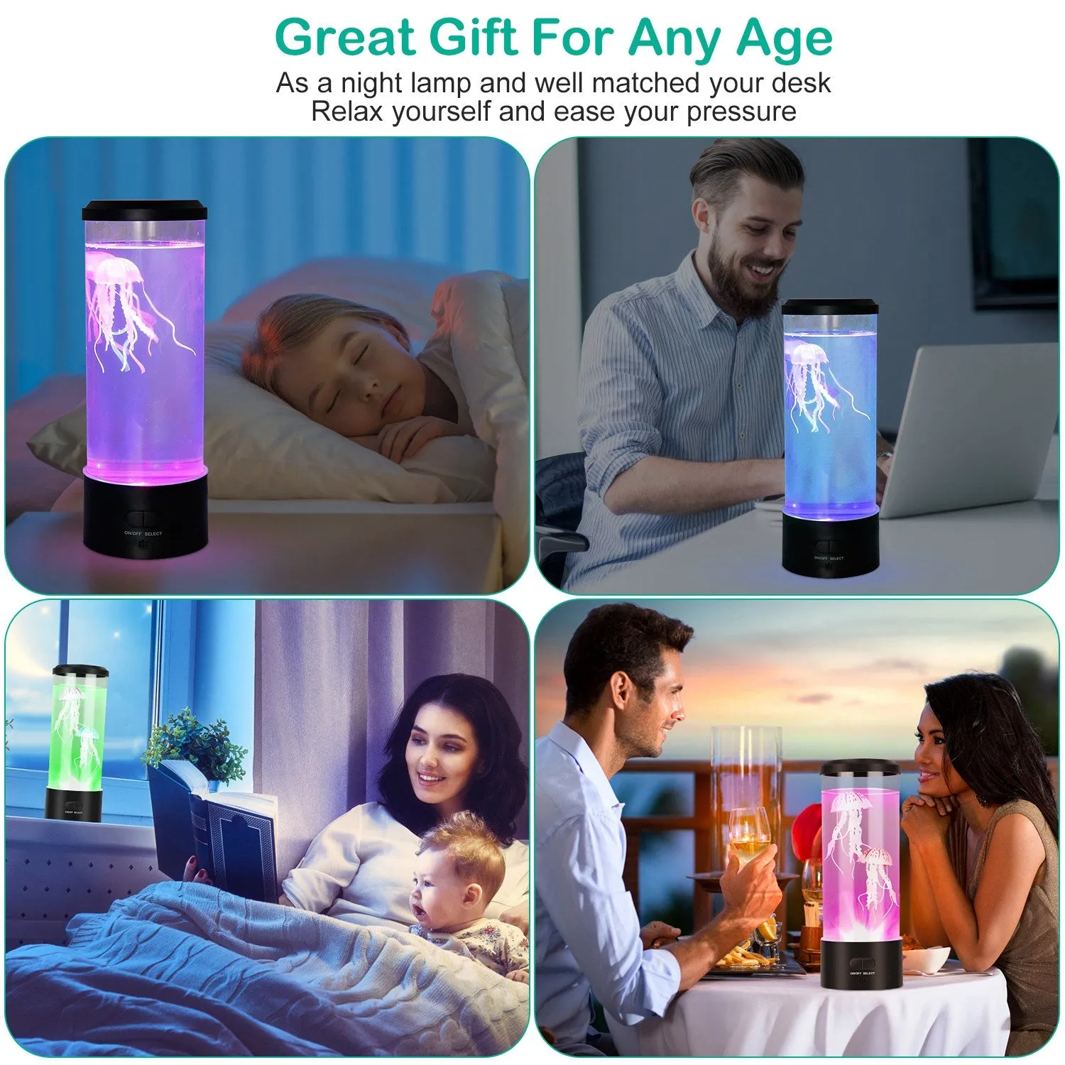 Jellyfish Lava Lamp Multicolor Changing Mood Night Light