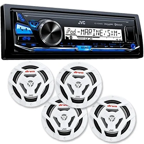 JVC KD-X33MBS Mechless Bluetooth Marine Radio and two pairs of CS-DR6201MW 6.5" White Marine Coaxial Speakers