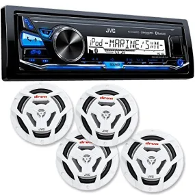 JVC KD-X33MBS Mechless Bluetooth Marine Radio and two pairs of CS-DR6201MW 6.5" White Marine Coaxial Speakers