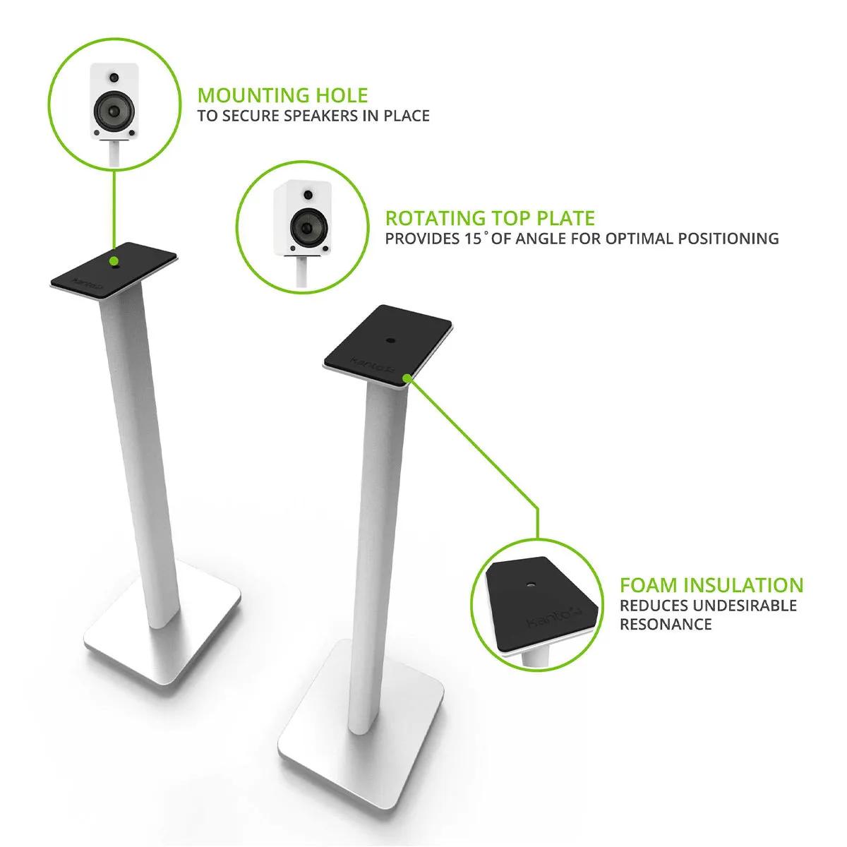 Kanto SP26PL 26" Bookshelf Speaker Stands with Rotating Top Plates and Cable Management - Pair (White)