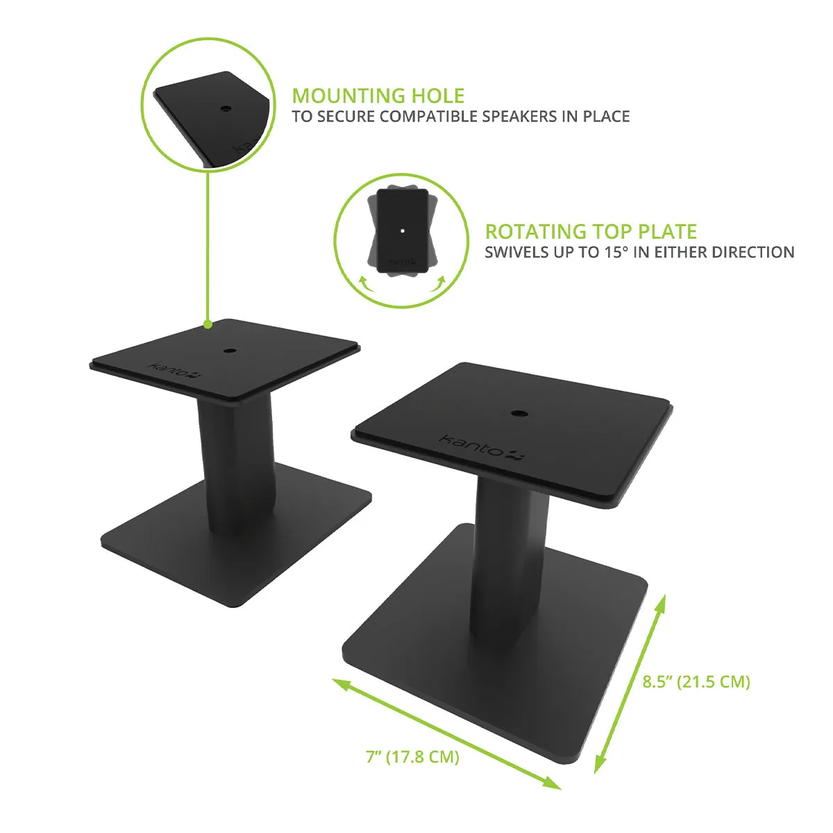 Kanto SP6HD 6" Universal Desktop Speaker Stands with Rotating Top Plates and Cable Management - Pair (Black)