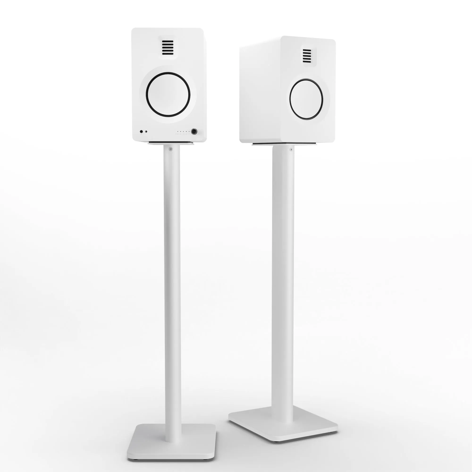 Kanto TUK 260W Powered Bookshelf Speakers with - Pair, Matte White with SP32PLW White Stand Bundle