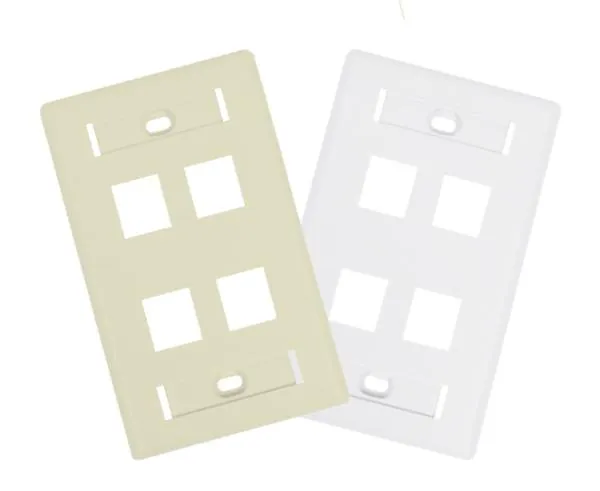 Keystone Wall Plate w/ ID Window, Single-Gang, Flush Port - Up to 6-Ports - Ivory/White