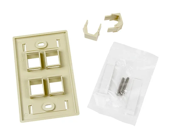 Keystone Wall Plate w/ ID Window, Single-Gang, Flush Port - Up to 6-Ports - Ivory/White
