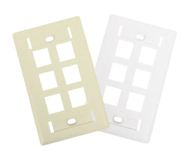 Keystone Wall Plate w/ ID Window, Single-Gang, Flush Port - Up to 6-Ports - Ivory/White