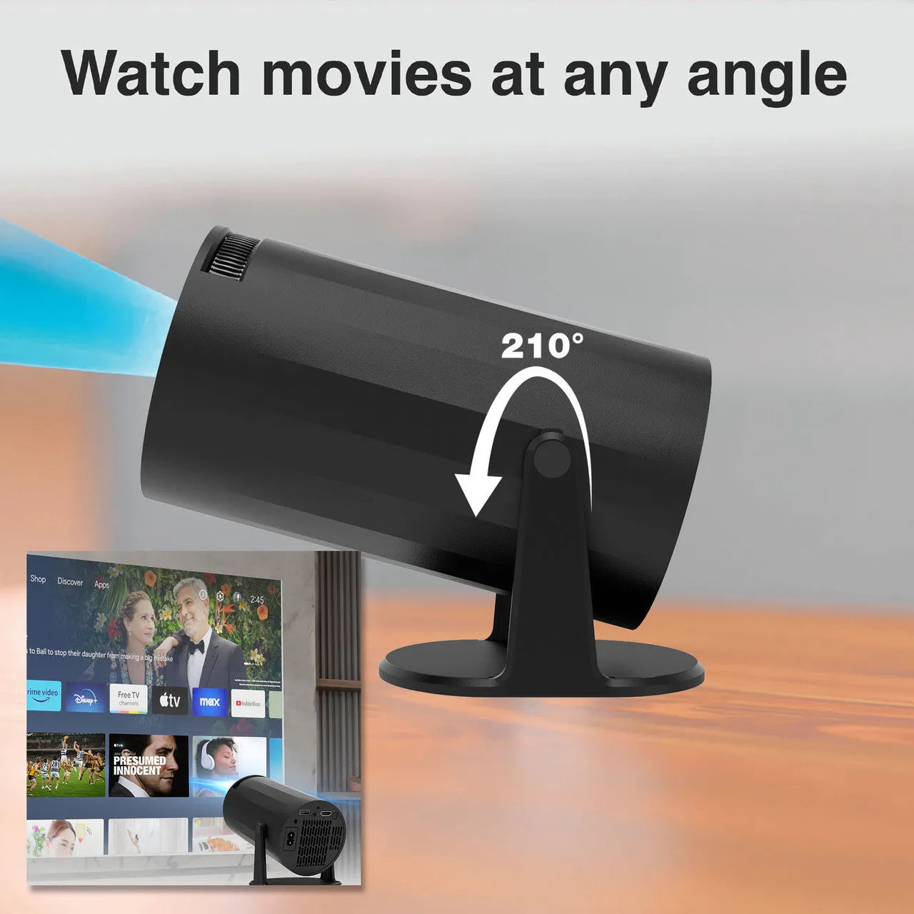 Laser Tube Android LED Projector with Swivel Design (Black)