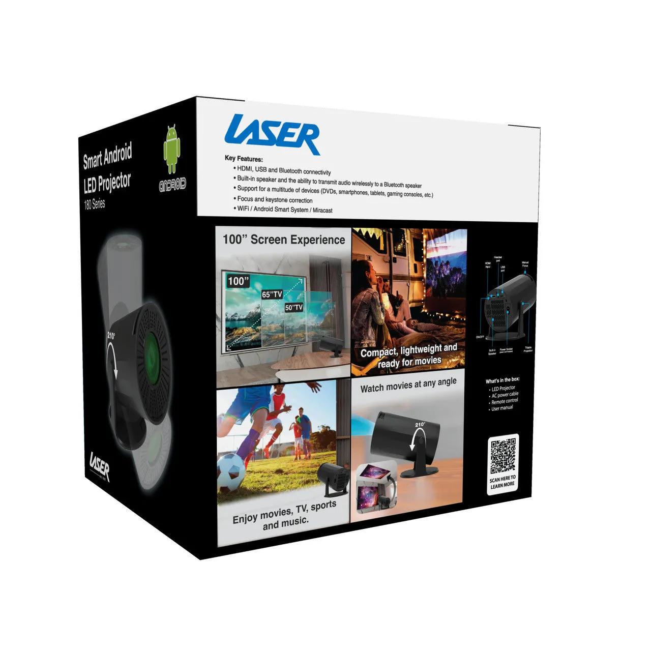 Laser Tube Android LED Projector with Swivel Design (Black)