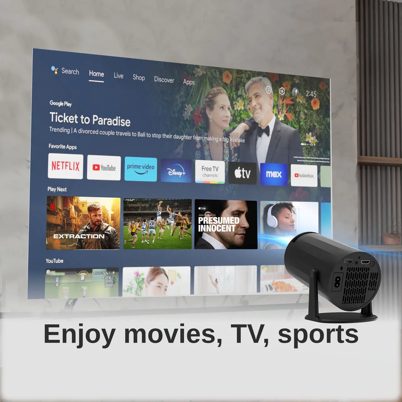 Laser Tube Android LED Projector with Swivel Design (Black)