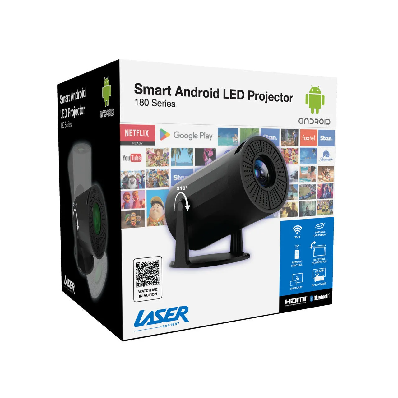 Laser Tube Android LED Projector with Swivel Design (Black)