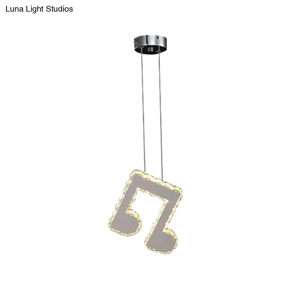 LED Music Note Pendant Light - Contemporary Stainless-Steel, Clear Cut Crystal, Mini Hanging Lamp