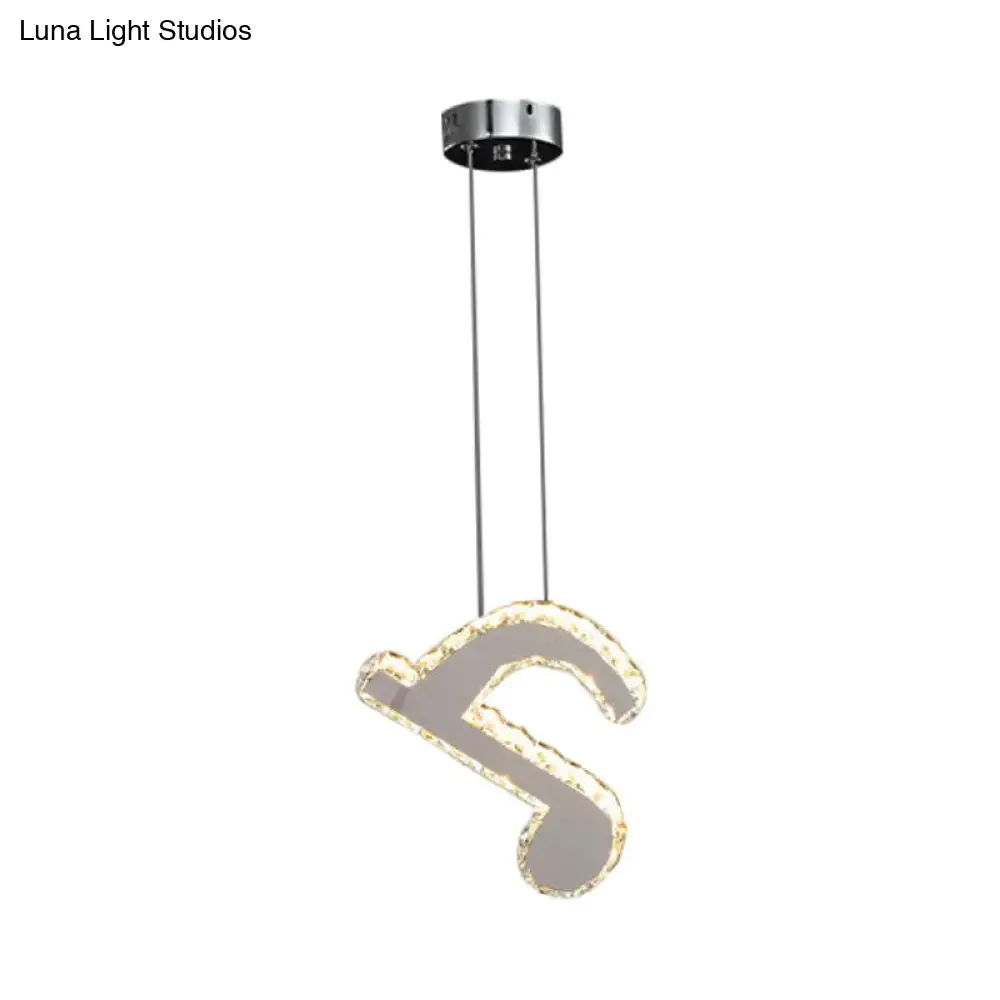 LED Music Note Pendant Light - Contemporary Stainless-Steel, Clear Cut Crystal, Mini Hanging Lamp