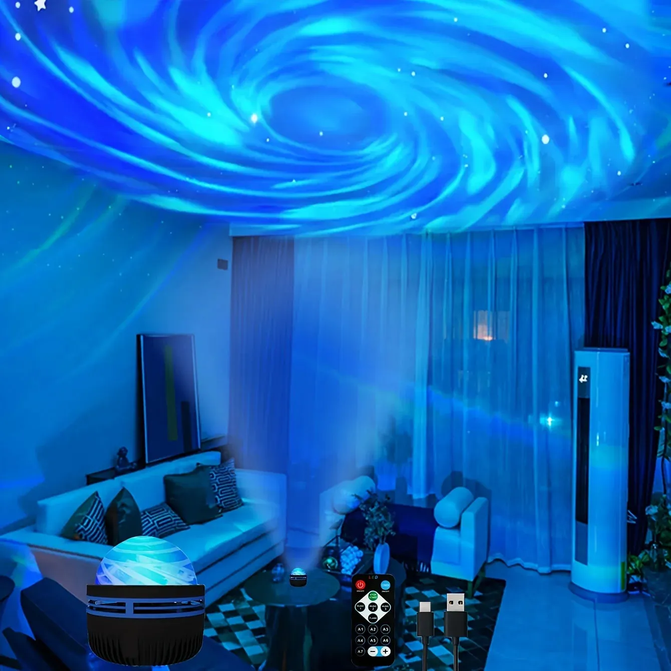 LED NightLights Galaxy Projector Remote Control 5V USB Rechargeable Starry Sky Lamp DMX Sound Active 7 Modes for Kids Room Decor