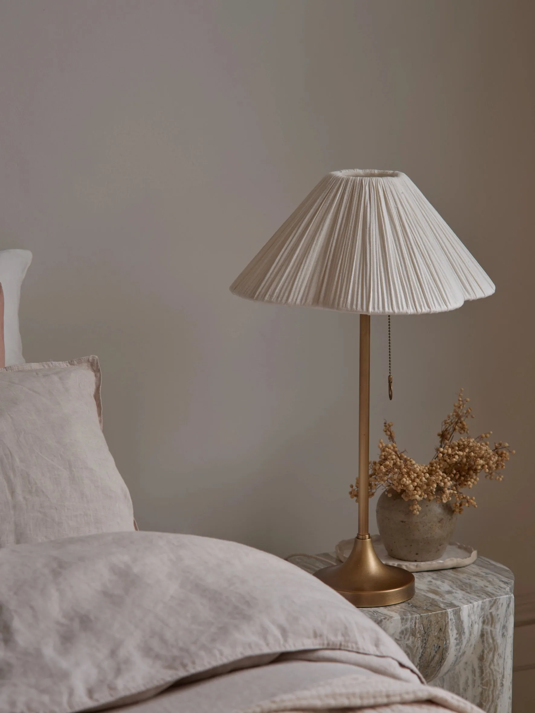 Lindi - aged brass and scalloped linen table lamp