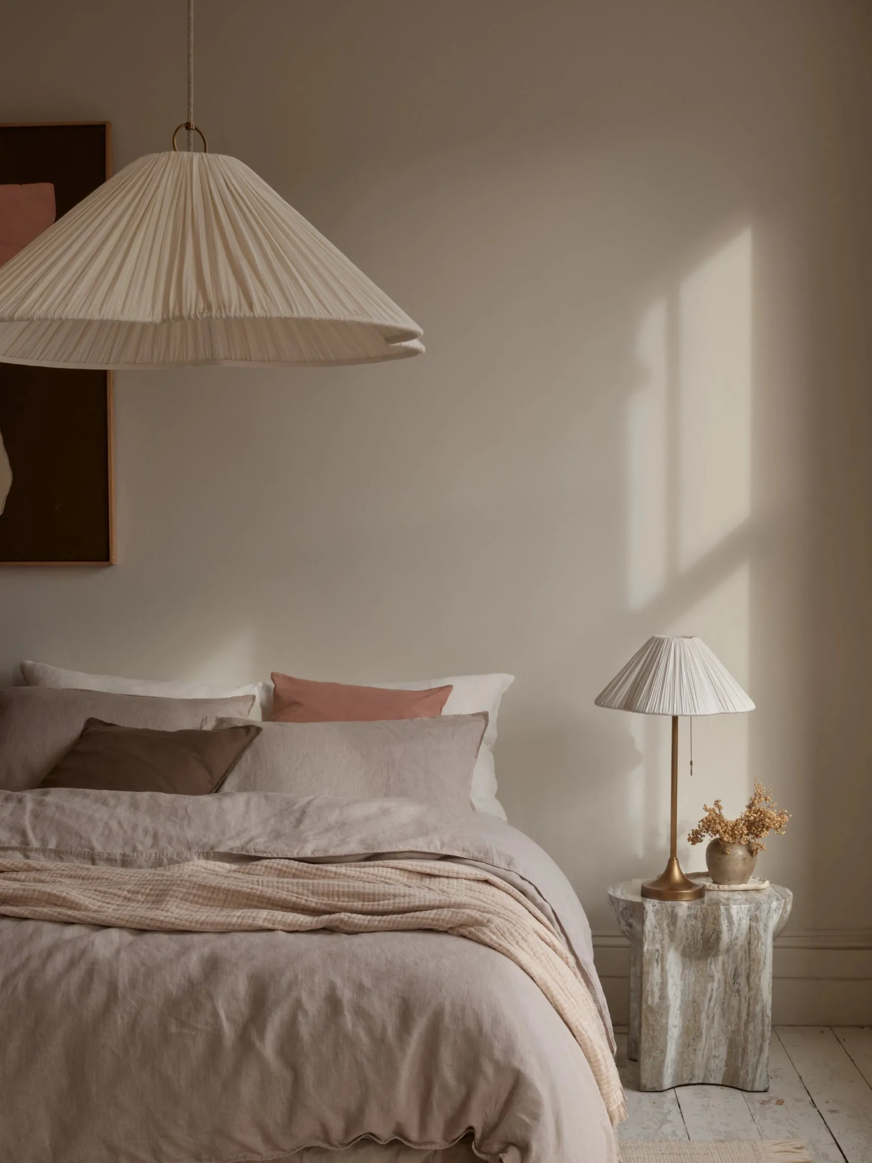 Lindi - aged brass and scalloped linen table lamp