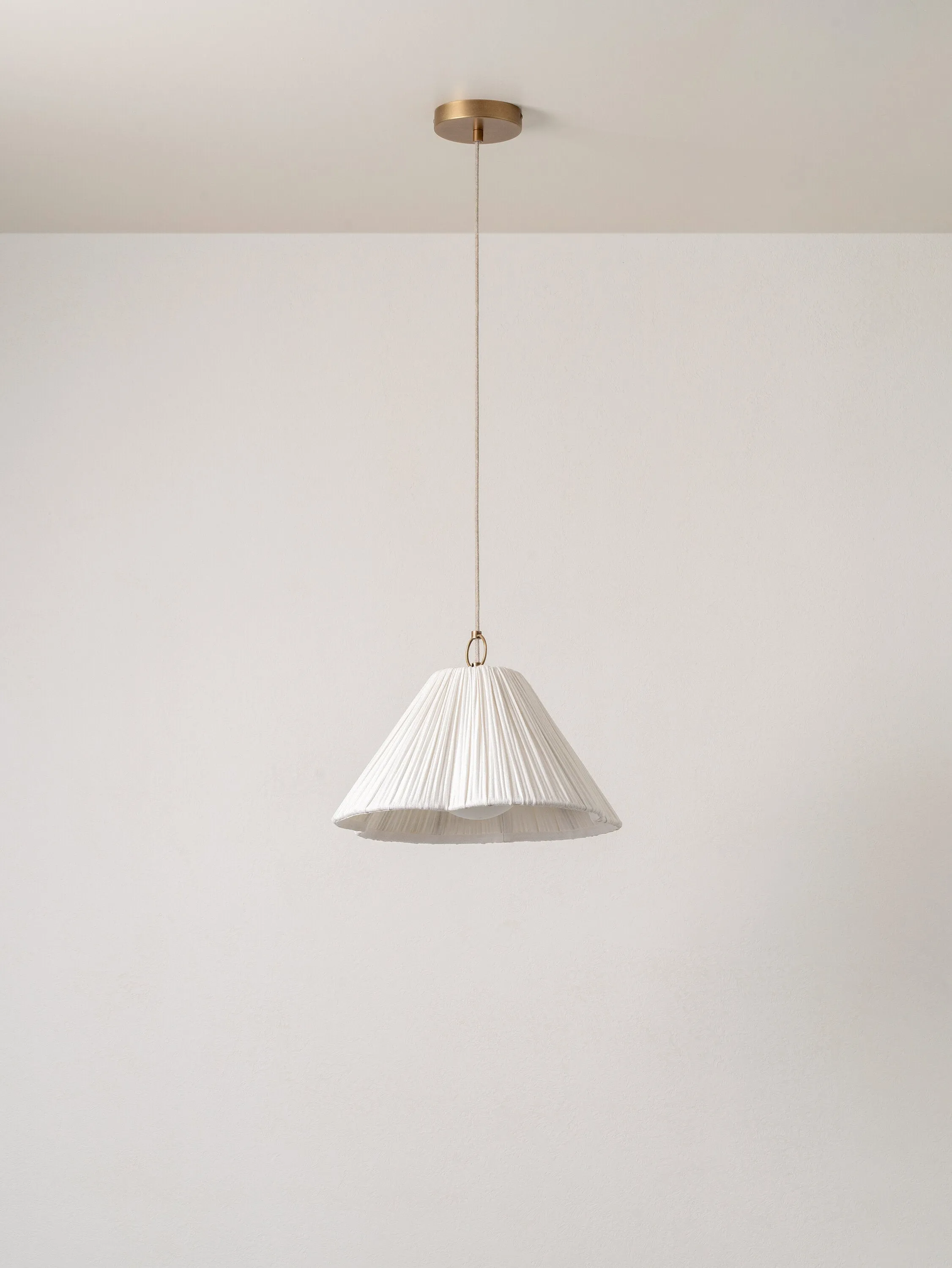 Lindi - small aged brass and linen scalloped pendant